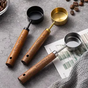 Stainless Steel Sturdy Measuring Spoon with Wooden Handle, Coffee Bean Measure Spoons, Home Kitchen Baking Tool, Kitchen Gadgets, 1pc