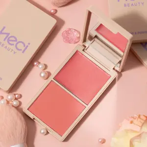 2 In 1 Compact Blush Palette, Long Lasting 2 Color Blush Palette, Cheeks Contour Blush Pressed Powder, Natural Look Blush for Daily Makeup