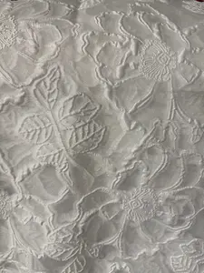 3D Raised Embroidered Floral Woven Textile Fabric - Classic Rose Motif, Light Shimmer Pearl Sheen, 4m Length for Sewing Supplies, Soft Furnishings
