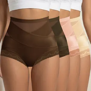 Morelect 4 Pcs Minimalist Sleek Design Women's High Waist Briefs, Soft Stretchy Plain Color Panties, Lightweight Breathable Full Coverage Underwear.