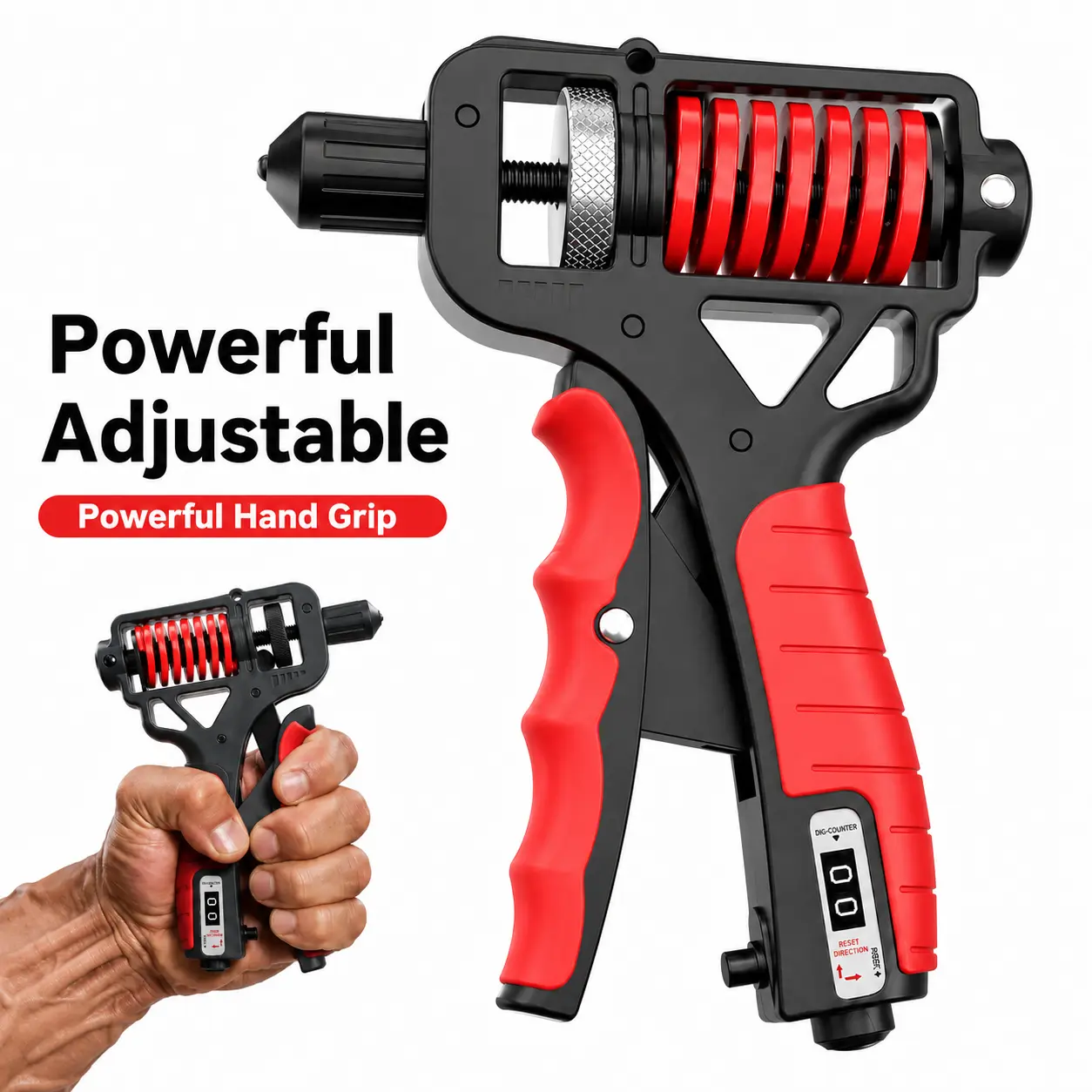 Adjustable Hand Grip Strengthener, 5-165KG Forearm Grip Trainer with Mechanical Rep Counter, Heavy-Duty Spring Hand Exerciser for Finger, Wrist and Arm Strength Training, Fitness and Daily Practice