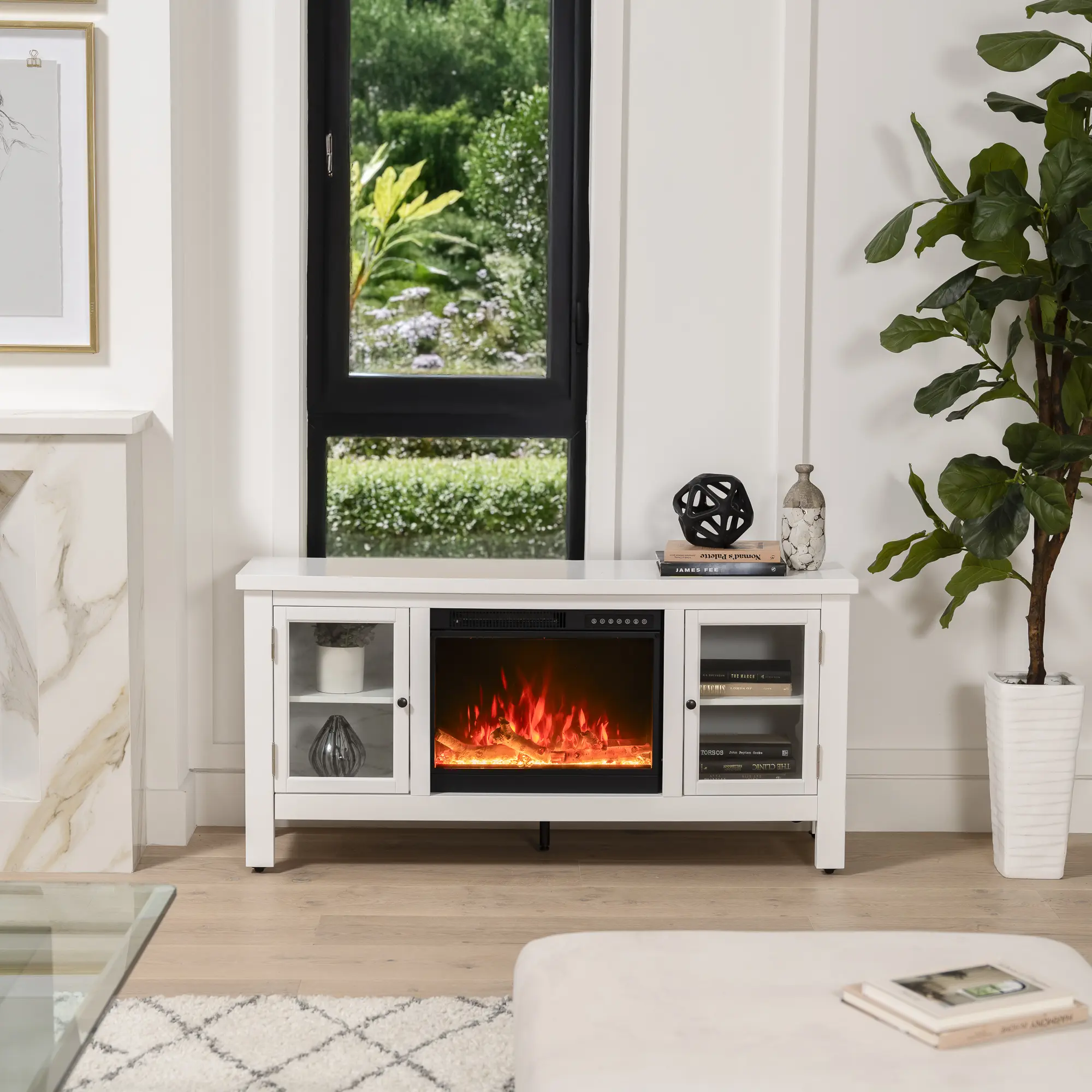 R.W.FLAME Modern Fireplace TV Stand with 23" Electric Fireplace and Storage Cabinets