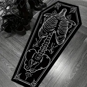 Halloween Gothic Skull Coffin Print Rug, Vintage Runner Rug, Washable Plush Carpet for Living Room Bedroom Home Decor, American Retro Style