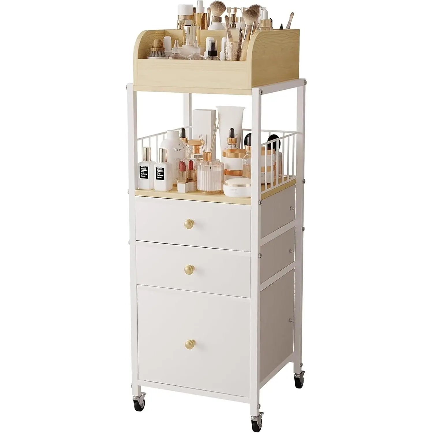 Makeup Organizer Cart with Drawers, Make up Organizers for Vanity, Floor Skincare Organizers- for ,  Polish, Art , Bathroom Vanity Desktop Organizer (White)