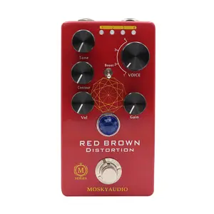 MOSKYaudio RED BROWN Distortion Guitar Bass Effect Pedal  4-Mode VOICE Switch Tone/Contour/Volume/Gain Boost Toggle for All Settings True Bypass Technology