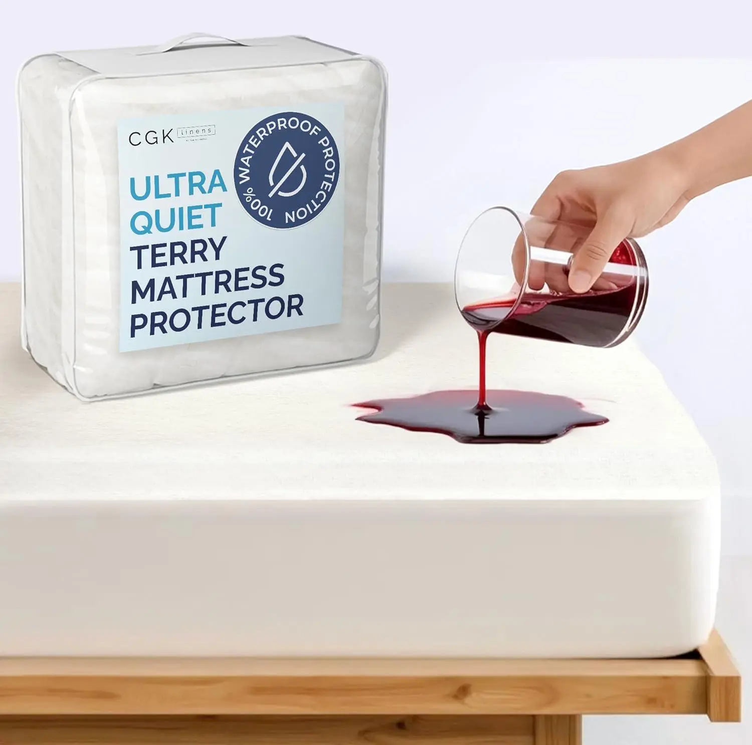 CGK | Terry Mattress Protector - 100% Waterproof TPU Backing Ultra-Soft Terry Top Snug Fit for 16" Mattresses 360° Elastic Band CGK | Terry Mattress Protector - 100% Waterproof TPU Backing Ultra-Soft Terry Top Snug Fit for 16" Mattresses 360° Elastic Band