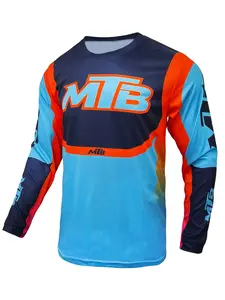 Men's MTB Downhill Long Sleeve Jersey, Breathable Moisture Wicking, Elastic Fabric, Team Mountain Bike Design, Outdoor Sports Cycling Shirt, Casual Round Neck MTB Top