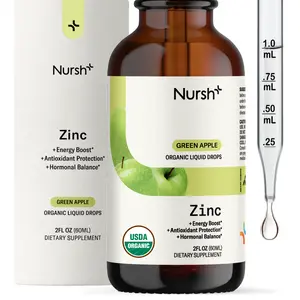 Nursh+ Daily Organic Zinc Liquid Drops Green Apple Flavor Immune Support & Skin Health Fast Absorbing Vegan Non-GMO Supplement