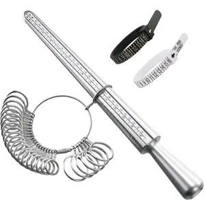 Ring Sizer Mandrel Tool Kit - US & UK Sizes Alloy Ring Stick with Gauge Set & Finger Sizers for Measuring & Checking Ring Sizes for Jewelers & DIY Makers | Ring Sizing Tools