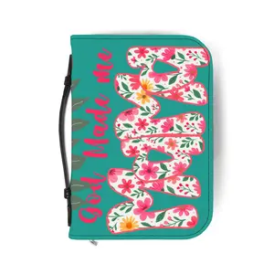Bible Cover - 'God Made Me' Floral Teal Zippered Bible Cover