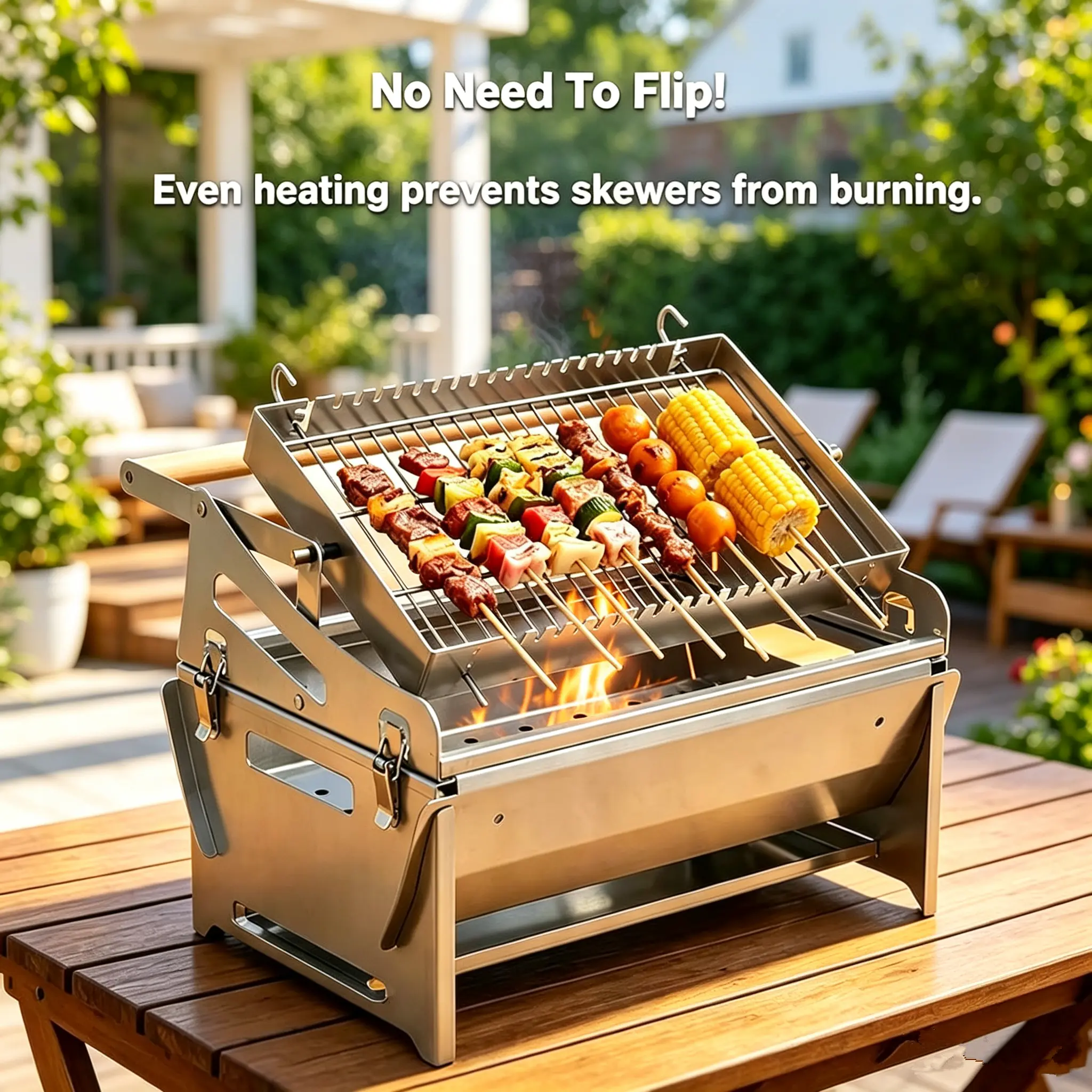 Compact Steel Grill - Lightweight Portable Charcoal/Wood BBQ with 360° Rotatable Basket, Easy-Disassemble Camping Gear for Backyard Cookouts