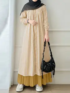 Women's Casual Striped Dress, Long Sleeve Loose-Fitting Long Dress, Spring & Fall Fashion, Comfortable and Stylish, Modest Dress