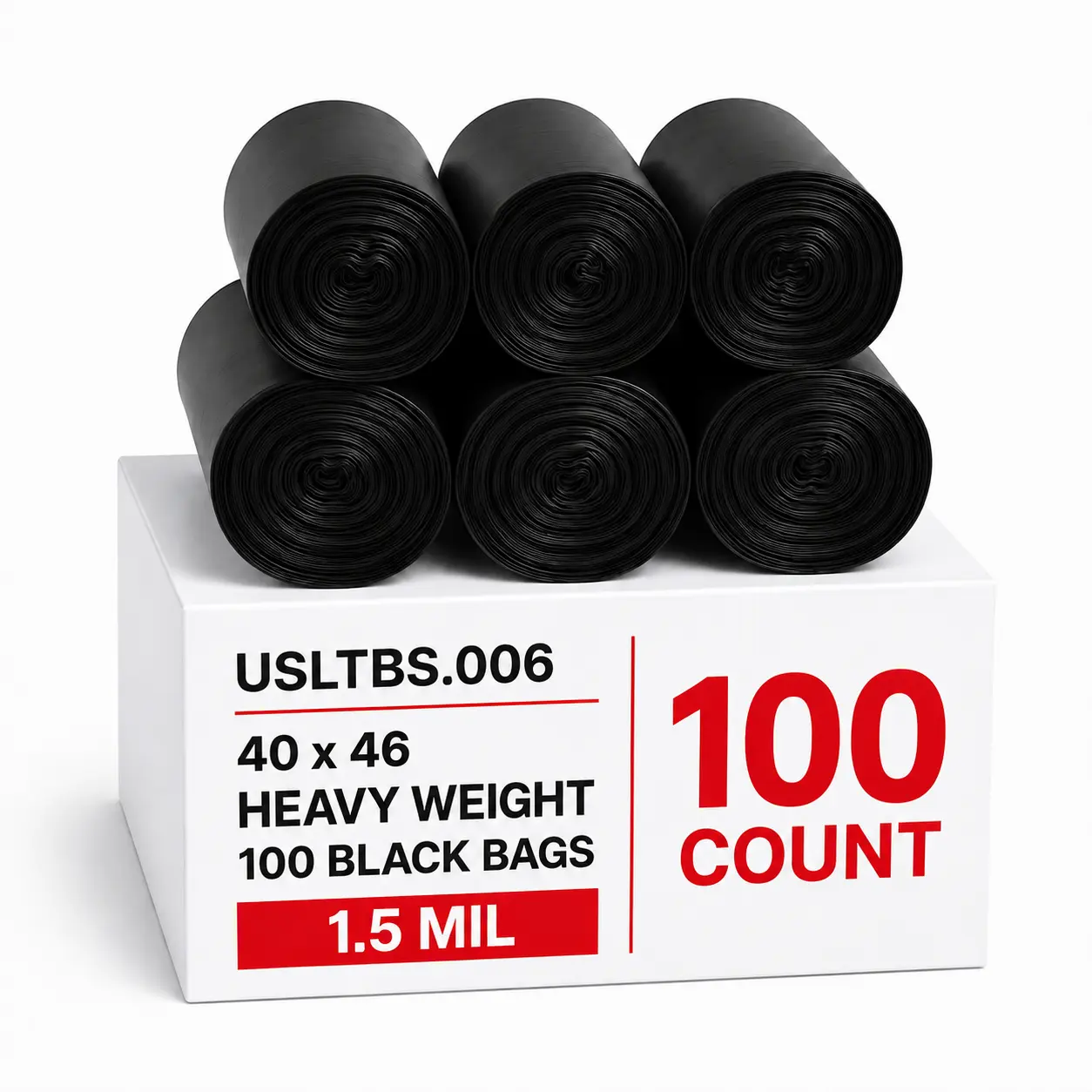 TP HTOWN 100 Count 60 Gallon Trash Bags, 10 Bags/Roll, 10 Rolls/Case, Heavy Duty Large Garbage Bags, Tear Resistant Leak-Proof Disposable Bags for Home, Garden, Office, Industrial & Commercial Cleaning
