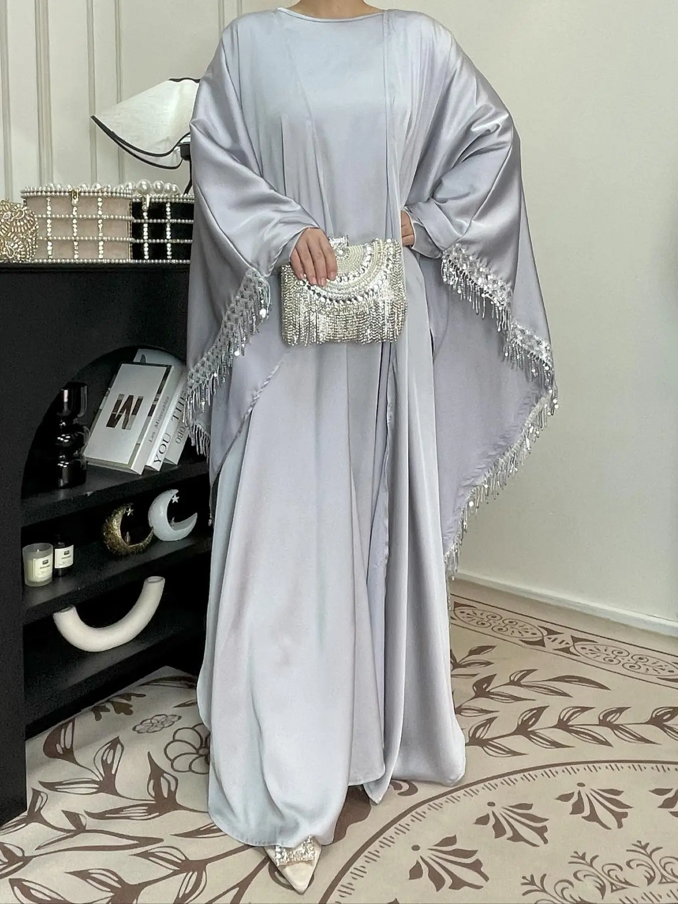 Women's Solid Color Abaya & Dress, Elegant Long Sleeve Open Front Abaya & Dress for Daily Wear, Women's Islamic Clothing for All Seasons