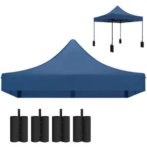 10'x10' Navy Blue Pop Up Canopy Tent Replacement Canopy Top - UPF 50+ UV Protection, Heavy Duty Waterproof Fabric, Reinforced Corners, 4 Weight Sand Bags - for Outdoor Vendors, Beach Use