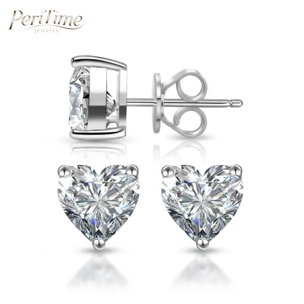 PERITIME Sparkling 1CT Heart CZ Earrings – S925 Sterling Silver Studs, Classic Elegant Jewelry for Women, Perfect for Daily Wear & Gifts