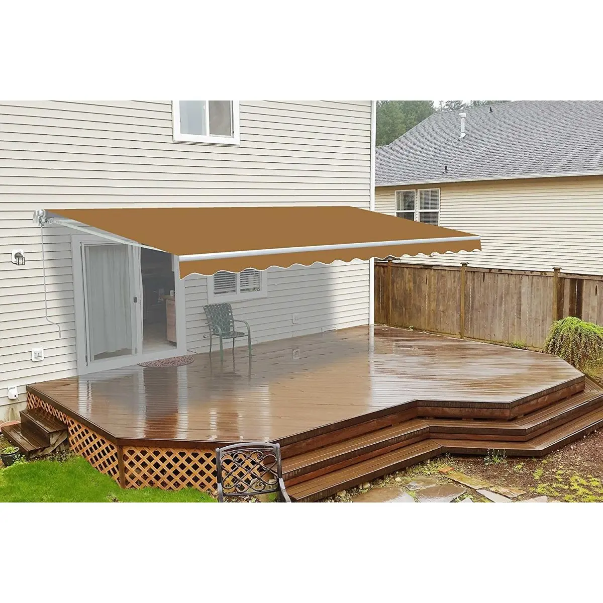 212 MAIN Motorized Retractable Outdoor Shade Canopy, 16x10ft Polyester Sunshade with Frames, Wall-Mount, Adjustable Shade, Custom Options, Sand Color for Car Exterior Use