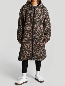 Women's Long Hooded Leopard Print Jacket, Casual Fitted Outerwear for Daily Wear, Comfortable and Trendy Street Style