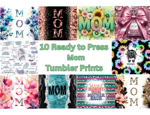 10 Pack Mom Tumbler Sublimation Prints Bundle | Ready to Press 20oz Skinny Tumbler Wraps | Mother's Day Gifts | Floral, Boho, Classy Mom Designs for DIY Cups