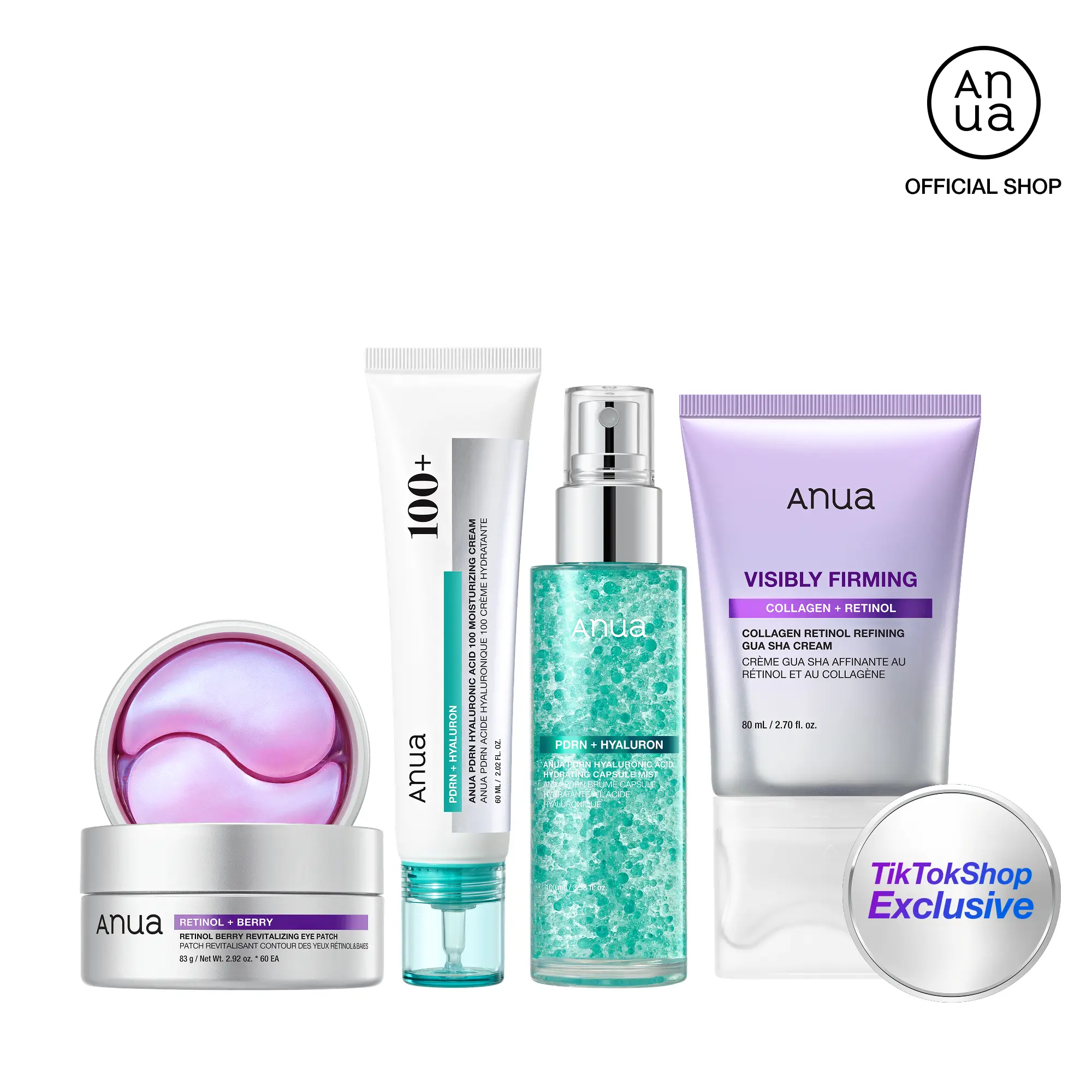 [Anua] Plump DewTox Set for Youthful Looking, 4-Step Longevity, PDRN Collagen & Retinol | Anti-Aging & Firming Care | Volume Plumping & Lifting, PDRN Mist Serum Spray, PDRN Cream Moisturizer, Retinol Guasha Cream, Retinol Eyepatch, Zerocast SPF Sunscreen