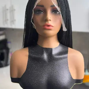 32” Glueless Box Braided Wig – Handmade Black T-Line Lace Front for Natural Look & Protective Styling