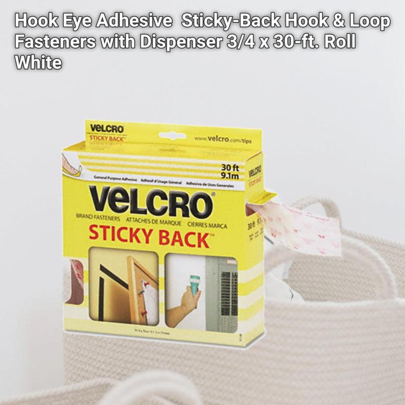 Hook Eye Adhesive 91138 Sticky-Back Hook & Loop Fasteners with Dispenser 3/4 x 30-ft. Roll White