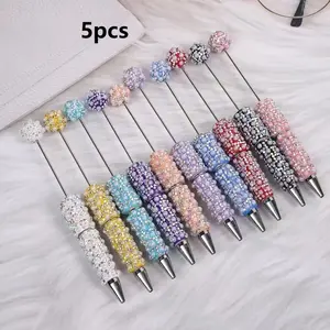 5-Piece Pearl Beaded Pen Set, Glitter Ballpoint Pen, Unique Pens, DIY Jewelry Kit, Ink, Perfect for Parties, Valentine's Day, Christmas Gifts, Home Office Supplies