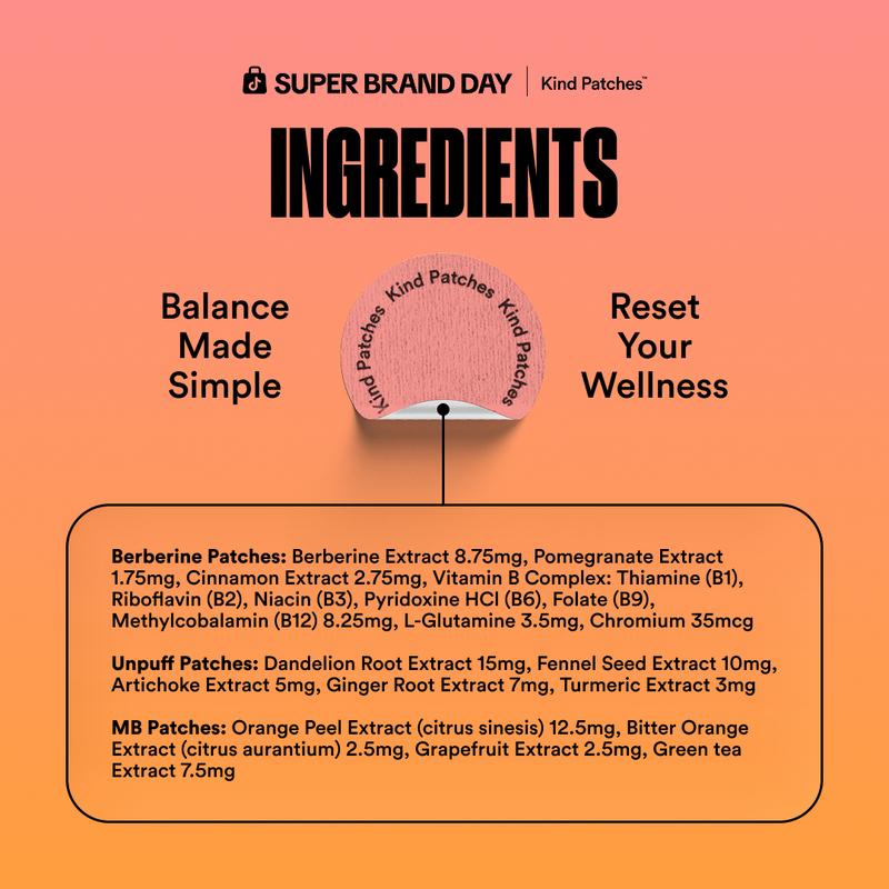 Kind Patches Metabolic Trio Bundle, MB Patches + Berberine Patches + Unpuff Patches, Metabolic Support, Clean Energy, Balanced Gut, Digestive Health, Natural Ingredients, 3 Months Supply