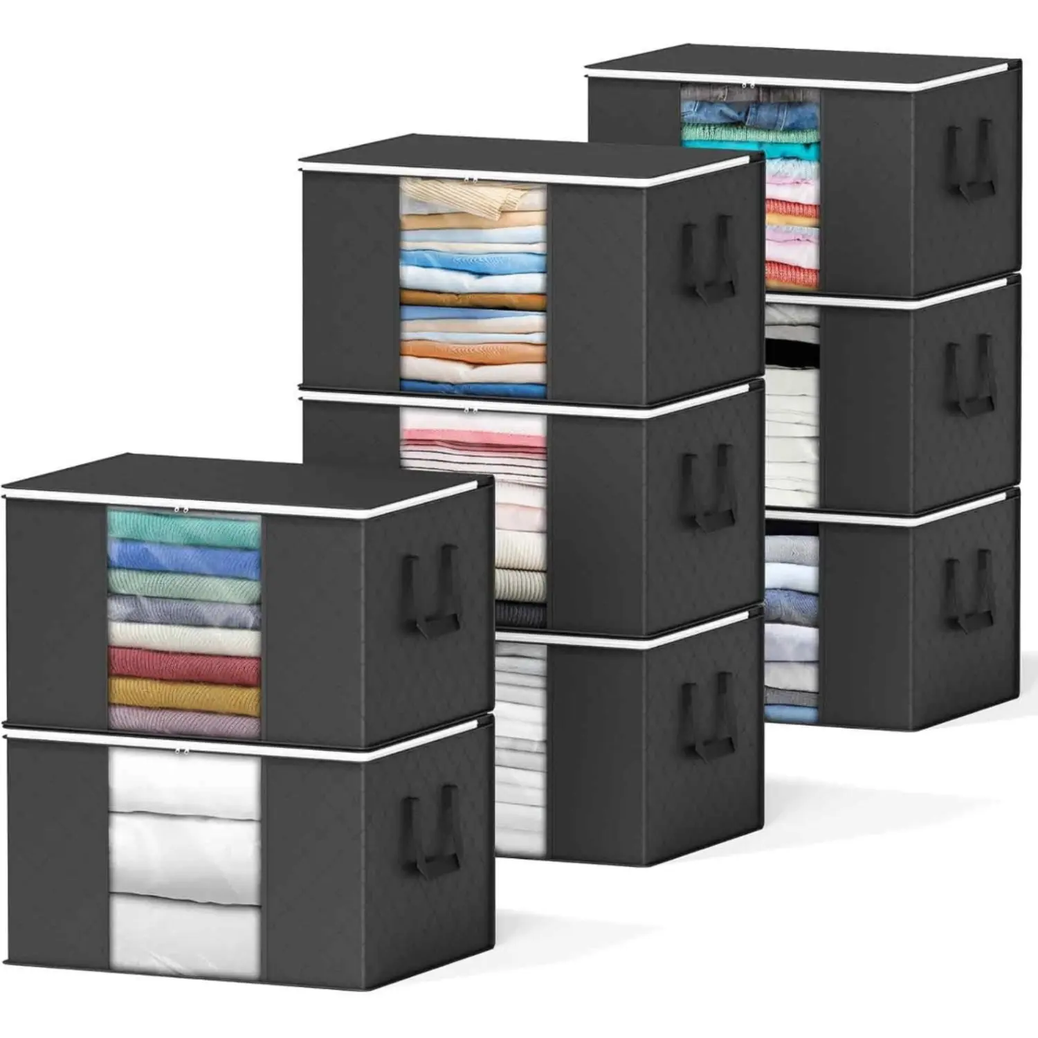 8 Pack 90L Large Storage Bins Black 8 Pack 90L Large Storage Bins Black