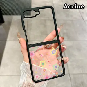 Colorful Star Dream Pattern Protective Case for Z Flip 7/6/5/4, Double Protection Transparent Silicone TPU Foldable Cover with Camera Lens Guard