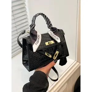Women's Luxury Vintage Crocodile Pattern Scarf Handbag, High-End PU Small Square Bag, Commuter Versatile Shoulder Bag, 2026 New Crossbody Bag