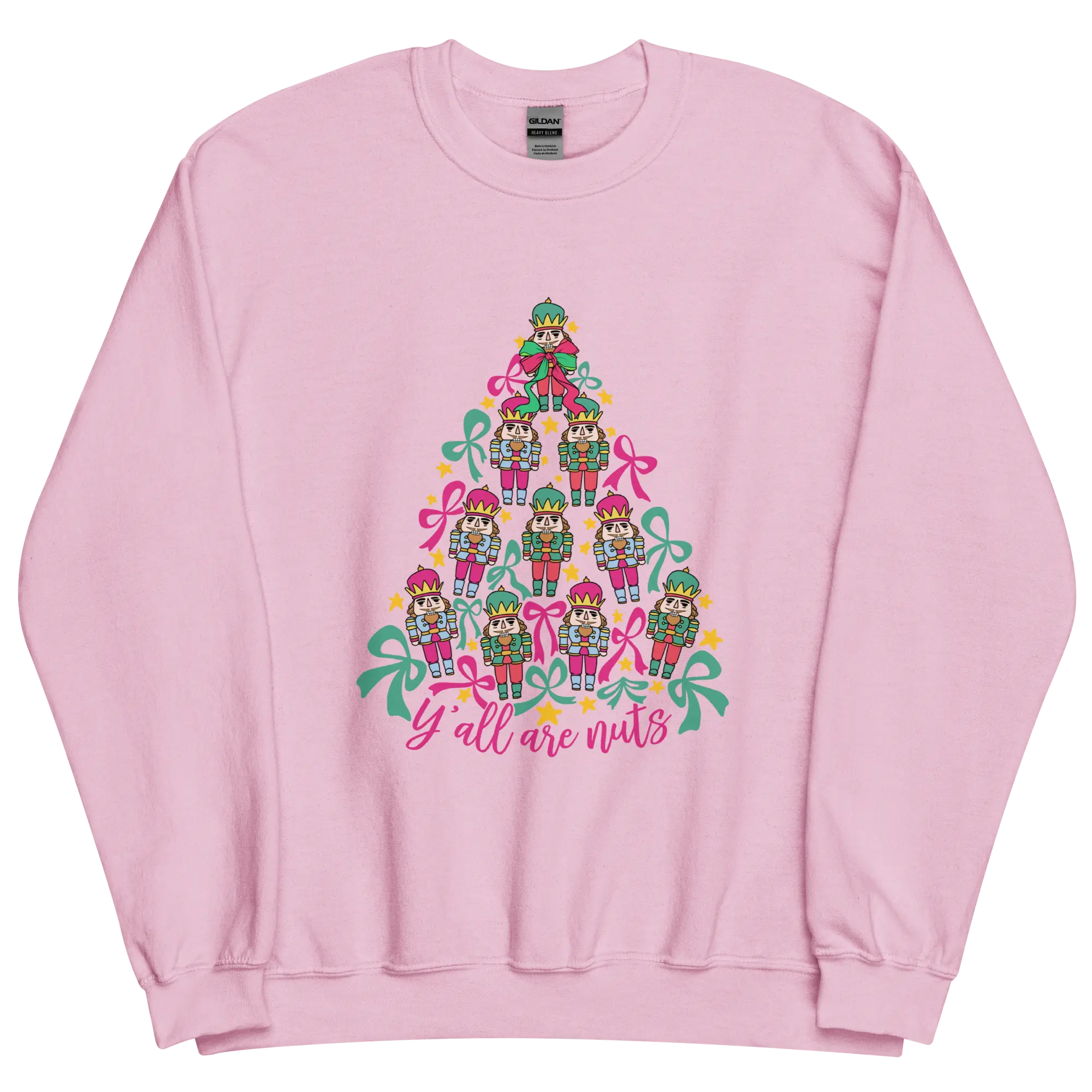 Y'all Are Nuts Christmas Tree Nutcracker Crewneck - Unisex Apparel Relaxed Fit Printed In The USA Clothing Womenswear Casual Comfort Cotton Top Athletic Boho Chic