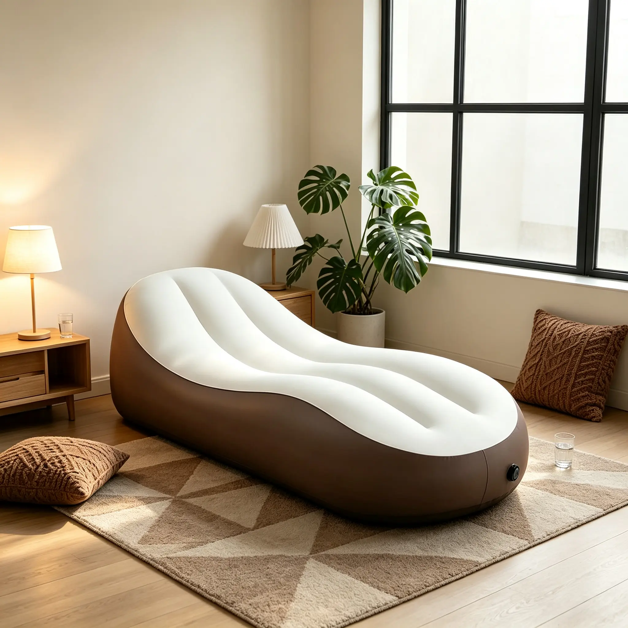 Inflatable Recliner Sofa - Ergonomic Flocked-Surface Air Lounge Chair, Portable Blow-Up Lazy Couch for Indoor Bedroom, Outdoor Camping