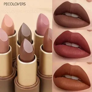 1PC Brown Tube Lipstick, Matte Lipstick, Long Lasting, Non-stick, Red and Nude, Lip Cosmetics, Individual Lipsticks