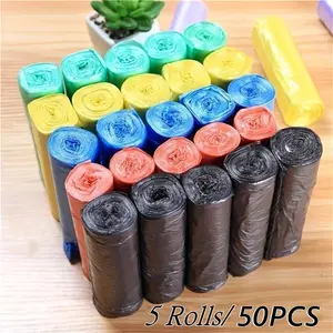 5 Rolls (50 Pieces) Multi-Color Mini Disposable Trash Bags, Specially Designed Portable Compact and Lightweight Small Car Trash Bin Bags, Ideal for Home Office, Car Accessories, Plastic Packaging