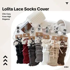 5 pairsGirls' Knee High Socks Covers for Autumn Winter with Ribbons Bows Lolita Fabric Lace Warm Knitted Socks Covers in Black Red Gray White Beige Coffee Womenswear Aesthetic Style Vibe faith socks