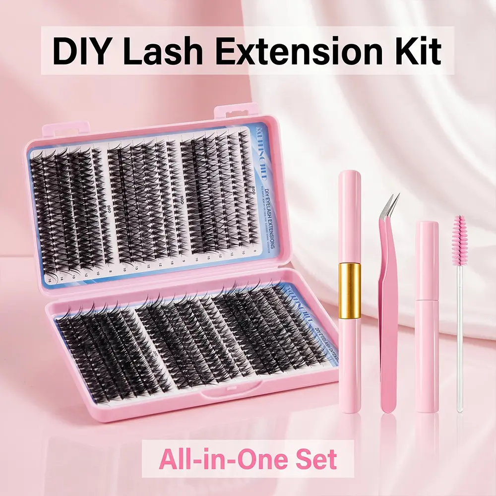 DIY Lash Extension Kit - All-in-One Individual Lash Clusters with Lash Glue, Tweezers, Brush & Flip-Top Storage Case, Natural to Dramatic Lashes for Daily, Date Night & Photoshoot, Beginner Friendly DIY Lash Extensions Set