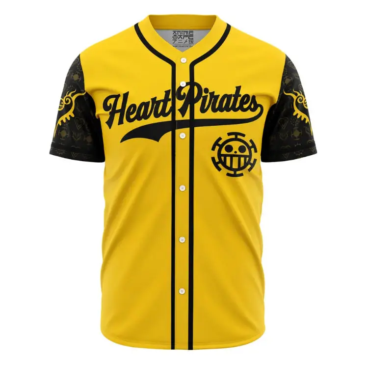 Trafalgar Law One Piece Heart Pirates Anime Baseball Jersey Yellow Black Button Up Shirt Premium Lightweight Polyester Breathable Cosplay Sportswear Gift for Anime Fans