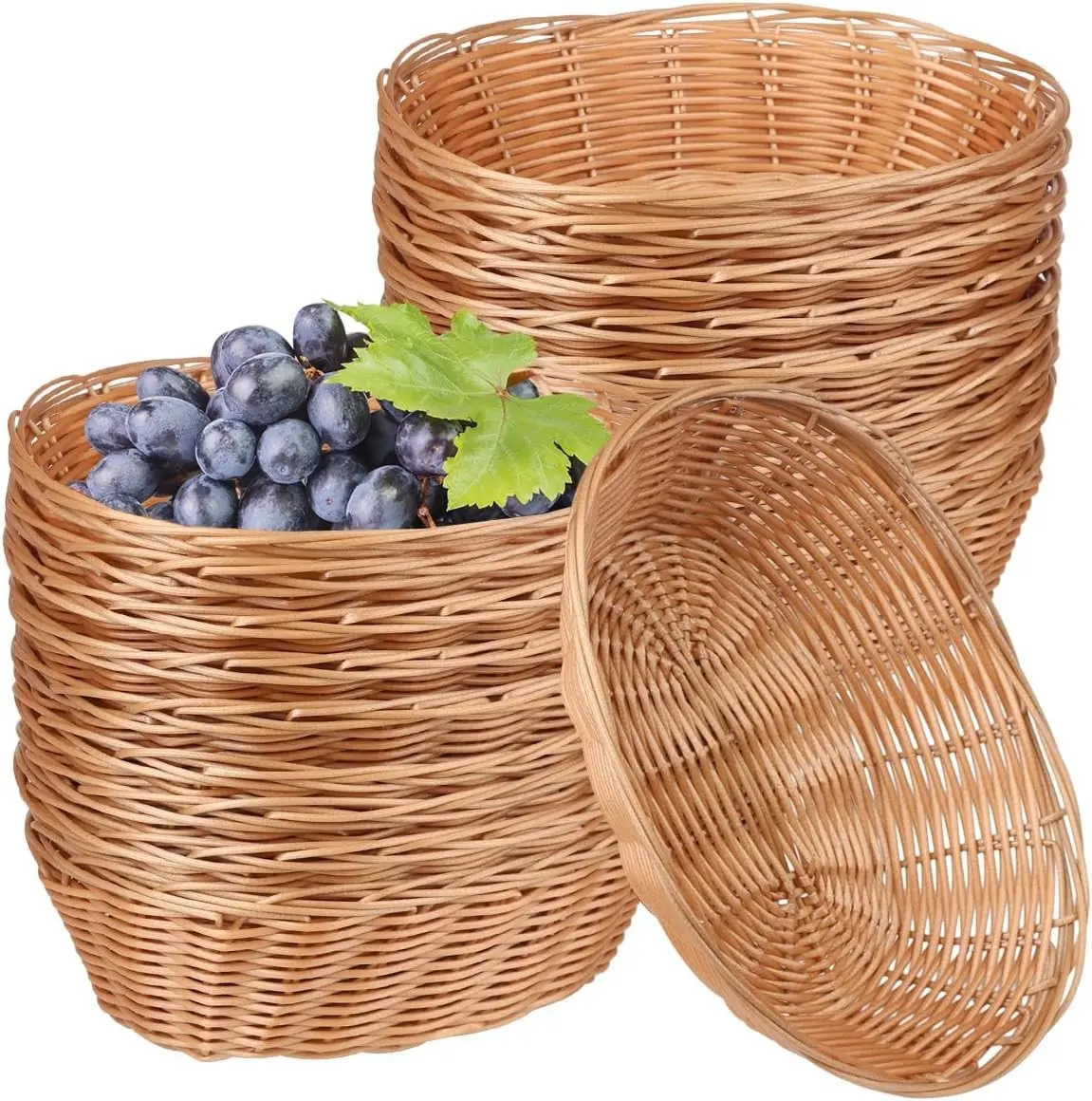28 Pack Plastic Oval Basket, Poly Wicker Bread Baskets, Small Gift Baskets for Kitchen, Restaurant, Christmas Gifts, Centerpiece Display, Storing Bread, Fruits, Vegetables, 9 x 6 Inch