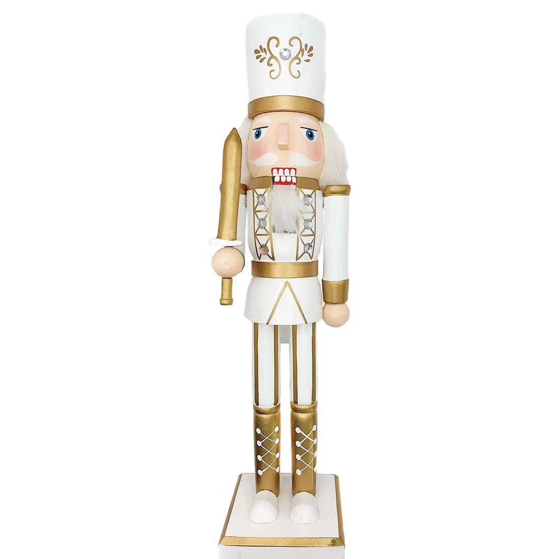 White and Gold Sword Soldier Wooden Nutcracker F07M6-24A