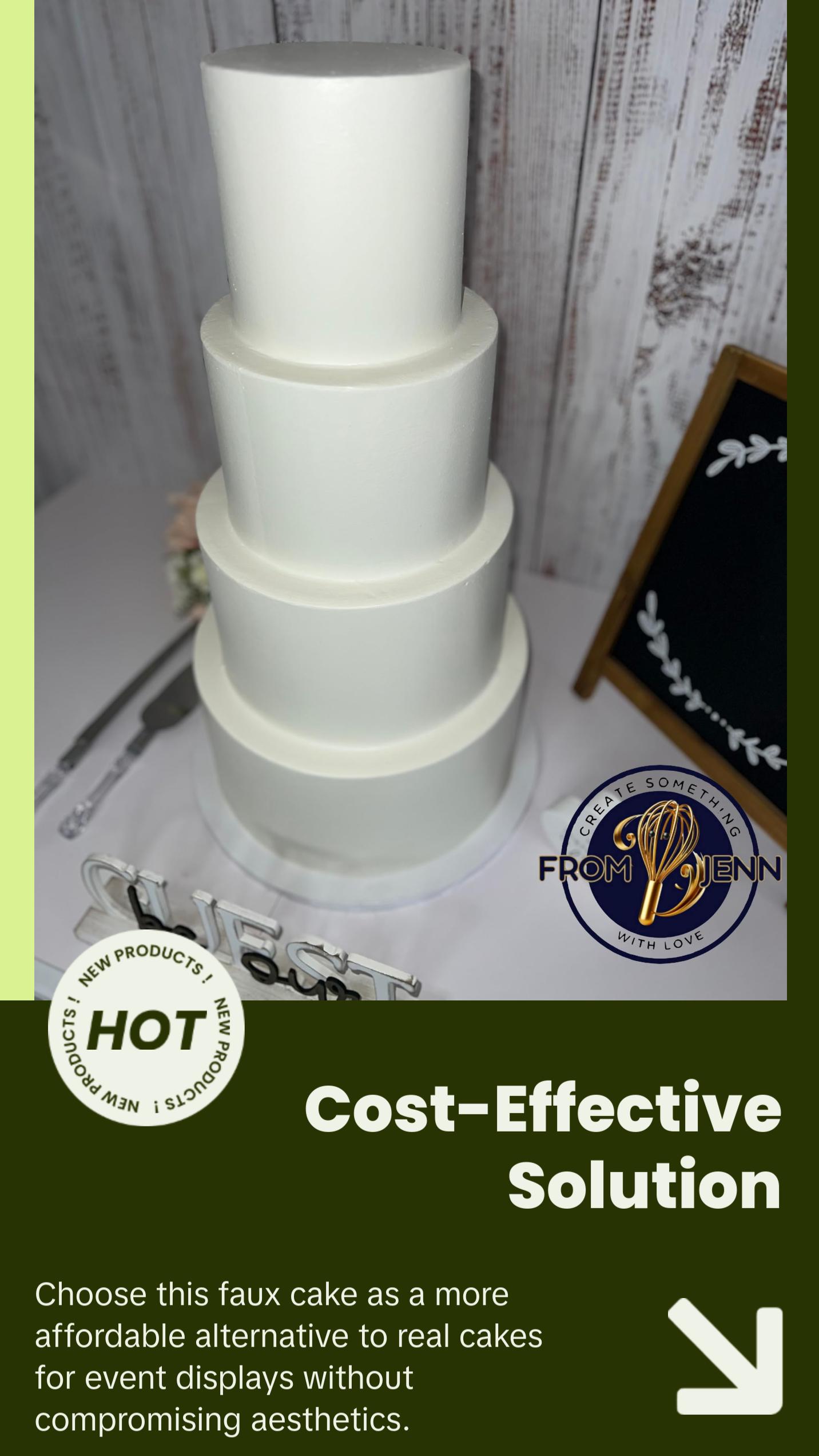 FromJennWithLove 4 Tier Fake Cake for Weddings & Events, Ivory, Smooth Texture, Customizable