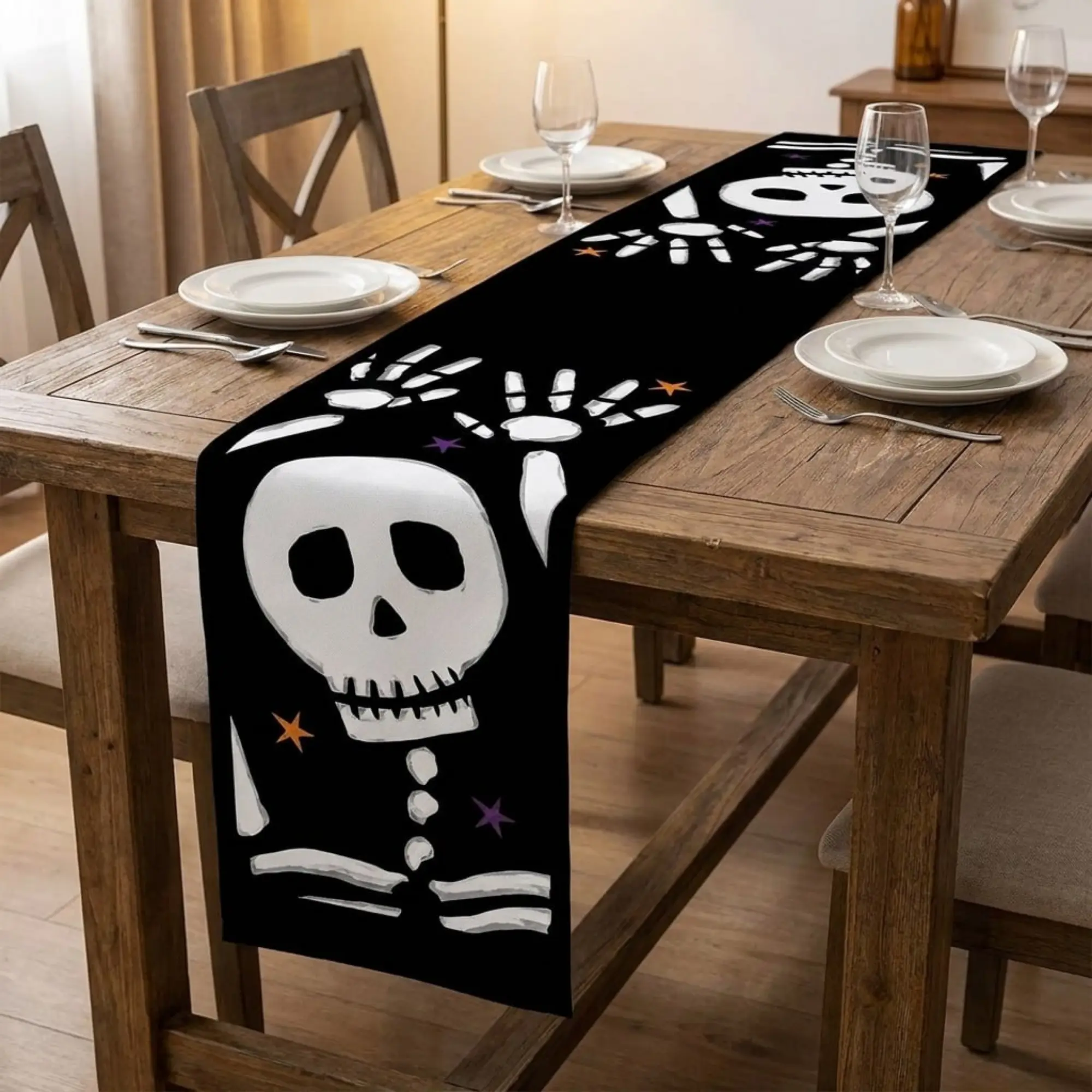 Halloween Skeleton Table Runner, Spooky Skull Table Runner, Gothic Dining Table Decor, Black Skeleton Hand Tablecloth Runner, Halloween Party Table Decoration, Fall Home Kitchen Decor