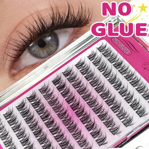 10 rows of glue free false eyelashes with a large capacity of 100 lazy people. Trilogy of self-adhesive false eyelashes with extremely fine and soft texture. Natural eyelashes Cosmetic Soft Cluster Lashes Fake Eyelashes Clusters Makeup Glueless Lashes