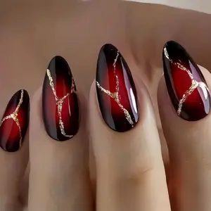 24pcs Wine Almond Nails, Gradient Glitter False Nails, Full Coverage Solid Color Press-On Nails, Removable Fashion Nail Tips