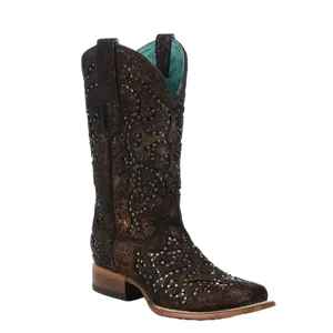 Corral Ladies Copper/Black Laser & Embroidery & Studs Square Toe Z5261