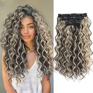 Curly Hair Extensions, 4Pcs Clip in Hair Extensions 16inch Short Soft Natural Hairpiece Lace Weft Curly Wave Clip Ins Extensions Invisible for Women High Stretching Comfortable No Damage Ponytail Hairstyle