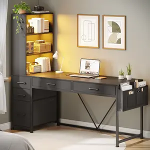 Sedeta 47.2-Inch Reversible Gaming Desk - Home Office Workstation with LED Lights, Drawers, Bookshelf for Small Space Organization Sturdy Computer Desk Home Study Table