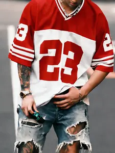 Men's short-sleeved T-shirt with mesh letter print, loose-fitting casual outerwear, men's clothing SpringStatements