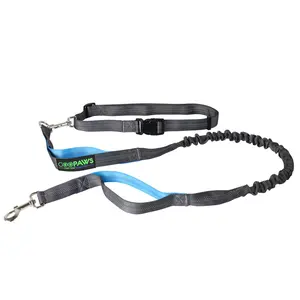 360 Stand 4 ft. Durable Hands-Free Adjustable Bungee Cord Dog Leash with Adjustable Waist Belt, Blue, Dual Handles, Reflective Stitching for Night Safety, Shock-Absorbing Design (HBL-48BU)