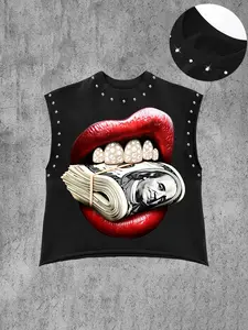 Men's Casual Tank Top, Lip Print, Diamond Tooth Detail, Summer Streetwear, Trendy, Comfortable Fit, Lightweight Design
